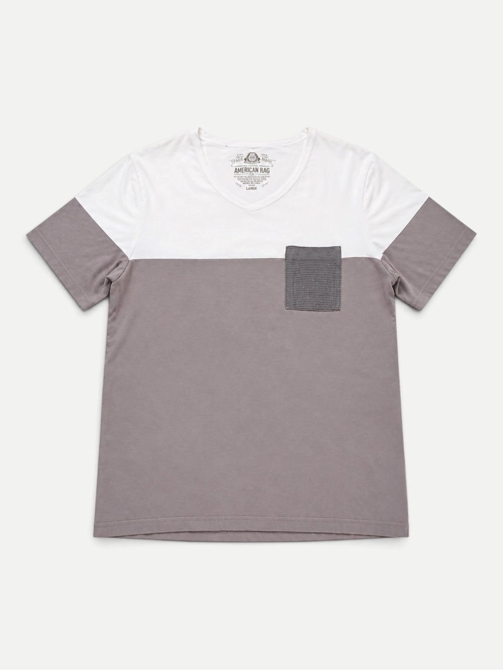 American Rag Men’s Color Block V-Neck Pocket Tee Gray White Size Large